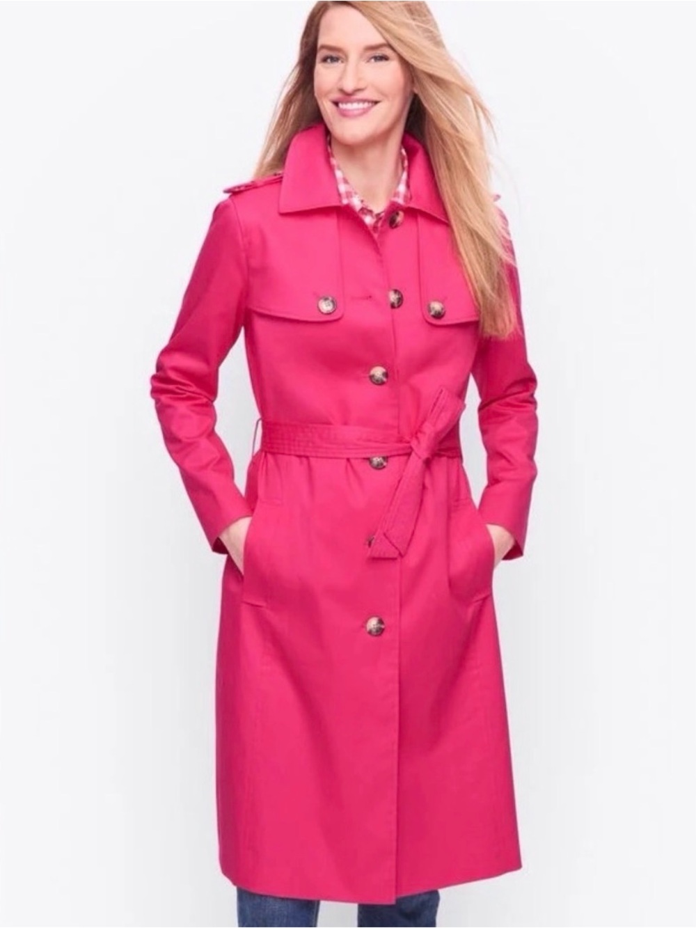 Talbots Hot Pink Trench Coat (Large)